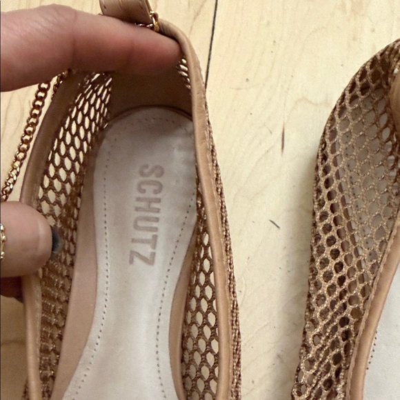 SCHUTZ Tan Mesh Flats with Gold Chain - Picture 2 of 5